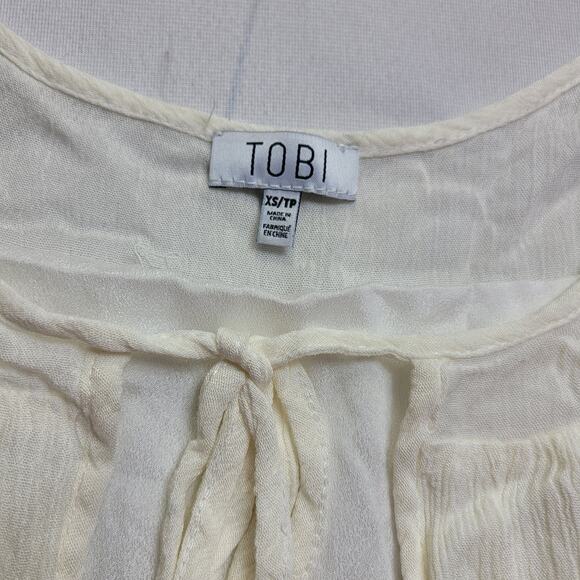 Tobi Tie Neck Key Hole Sleeveless Top Ivory Off White Shirt Size XS FTA1606C5 - Picture 3 of 7